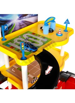 Apexma Toys Three-Storey Car Garage Track Set - 2 Pieces Metal Car 3-Storey Car Station Set - 3-Storey Car Parking Track Game Set  - Image 5