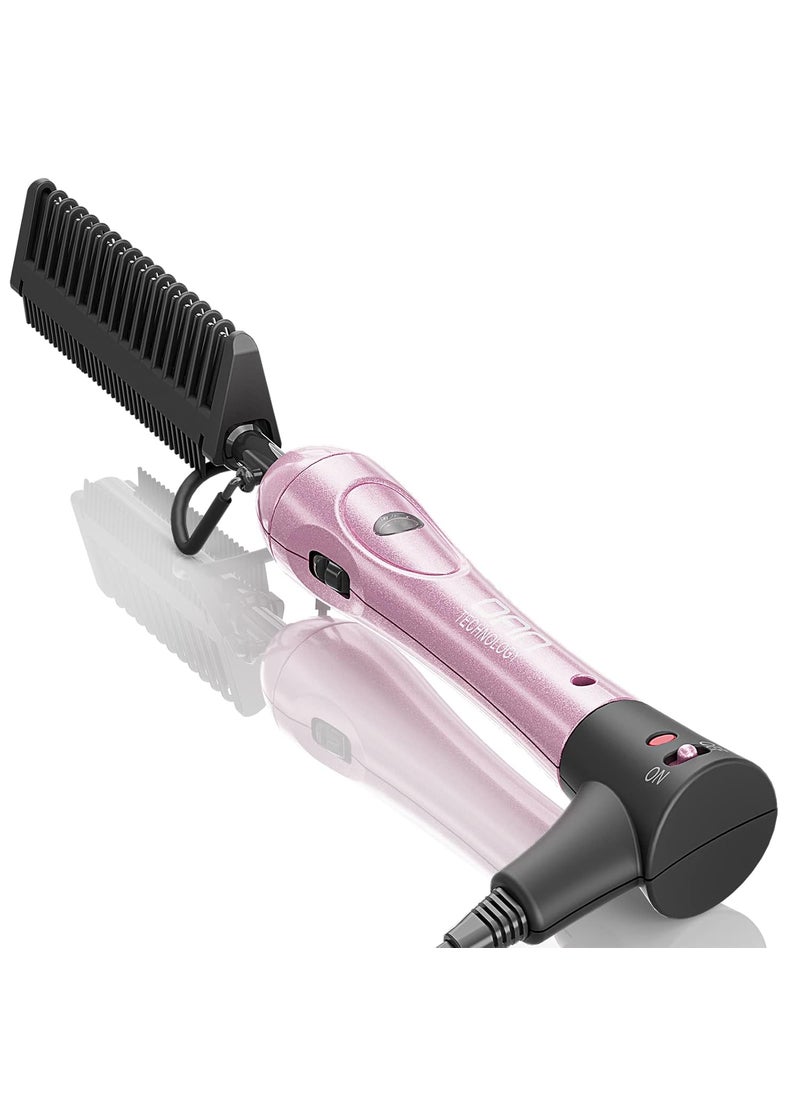 DAN Technology - 500 Degree Temperature Adjustable Ceramic Heat Comb with 60 min Shut Off  Plugin Electric Straightener for Wigs and Natural Black Hair Pink - Image 1