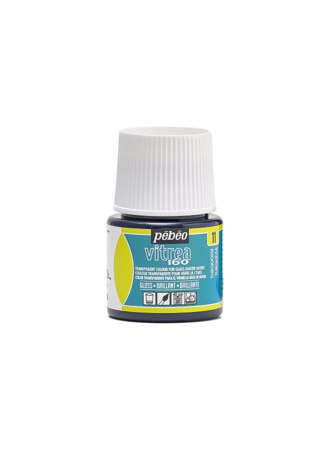 Pebeo Vitrea 160, Glossy Glass Paint, 45 ml Bottle - Turquoise - Image 1