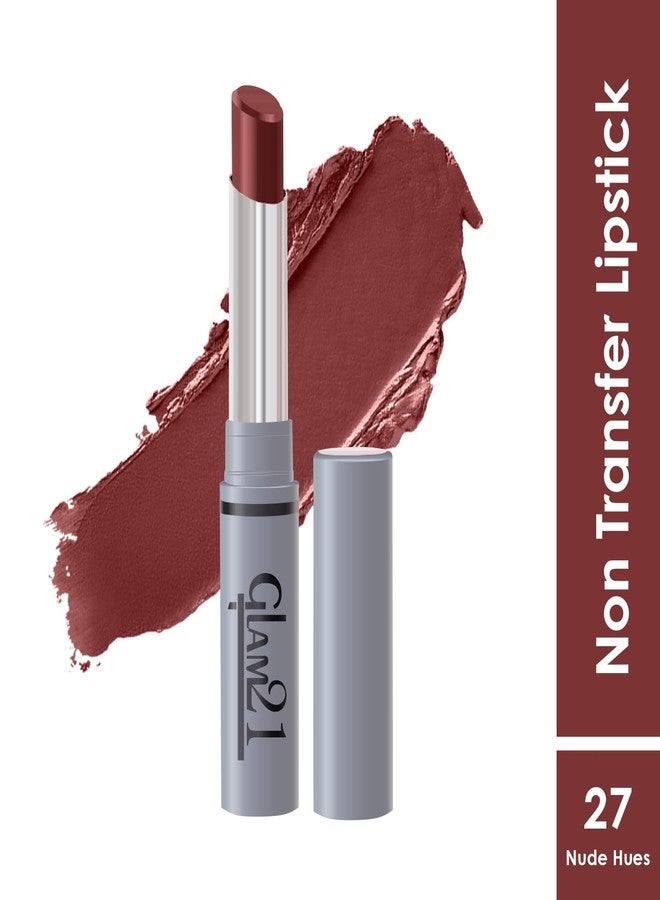 Glam 21 Long Lasting Non-Transfer Lipstick|Creamy Matte Formula | Smudge-Free | HD-Colored lips - 2gm | Nude Hue-27 - Image 2