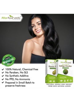 ATTAR AYURVEDA Attar Ayurveda Natural Dye for Black Hair (Henna Leaves powder, Indigo leaves powder combo pack)  - Image 2