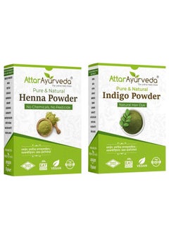 ATTAR AYURVEDA Attar Ayurveda Natural Dye for Black Hair (Henna Leaves powder, Indigo leaves powder combo pack)  - Image 1
