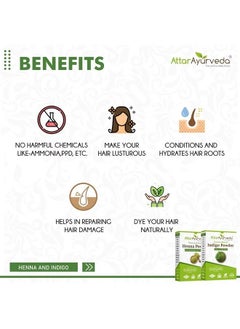 ATTAR AYURVEDA Attar Ayurveda Natural Dye for Black Hair (Henna Leaves powder, Indigo leaves powder combo pack)  - Image 3