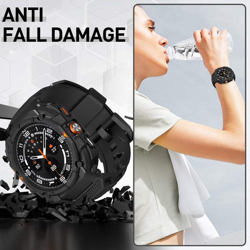 Suoman for Samsung Galaxy Watch 7/8 Ultra 47mm (2024/2025) Case with Band, [No Tempered Glass] Rugged+ All-Round TPE Matte Protective Cover Bumper -Black ï»¿ - Image 5