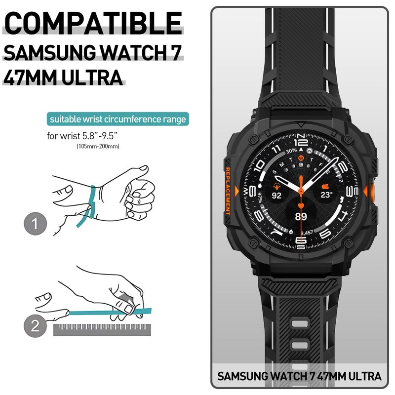 Suoman for Samsung Galaxy Watch 7/8 Ultra 47mm (2024/2025) Case with Band, [No Tempered Glass] Rugged+ All-Round TPE Matte Protective Cover Bumper -Black ï»¿ - Image 2