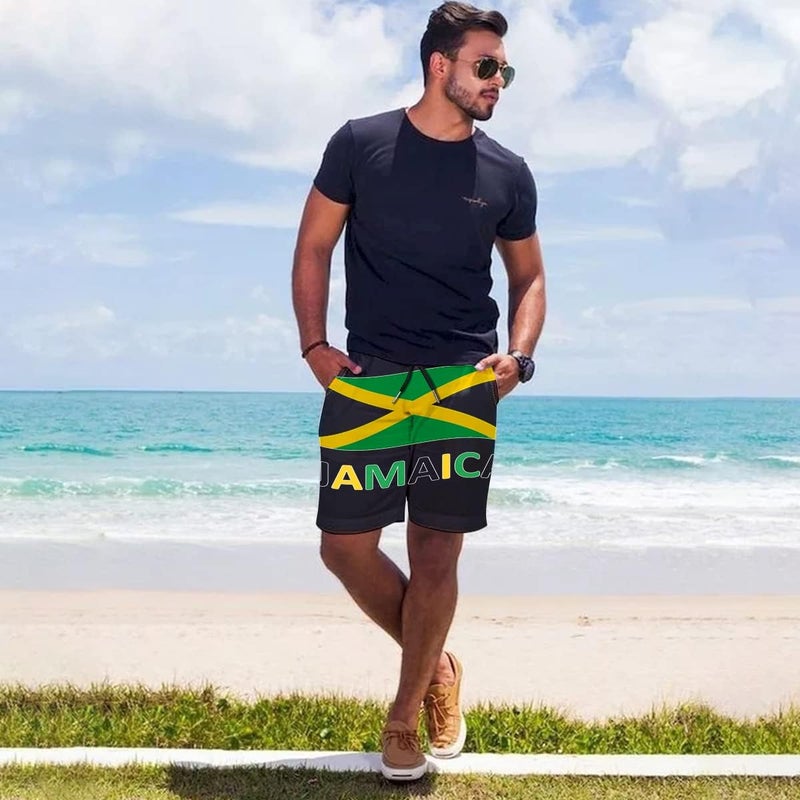 CUTEDWARF Men's Board Shorts Jamaican Flag Swim Trunks Summer Beach Shorts - Image 4