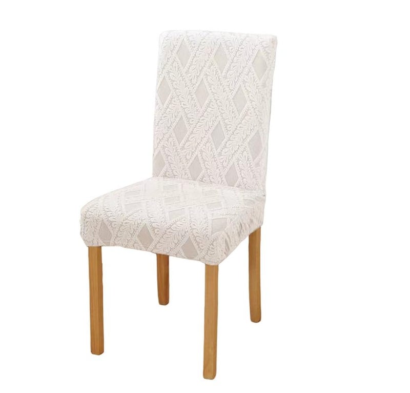 Styleys Elastic Chair Cover Stretch Removable Washable Short Jacquard Dining Chair Cover Protector Seat Slipcover (Pack of 1, Ivory, JCMC37) - Image 1