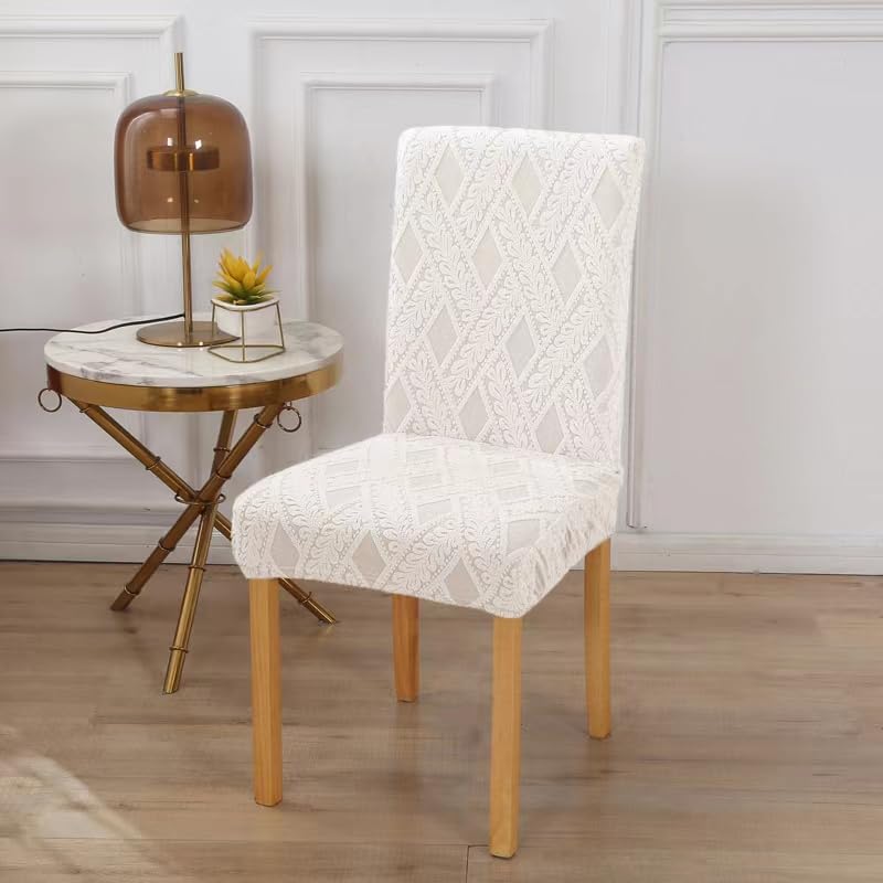 Styleys Elastic Chair Cover Stretch Removable Washable Short Jacquard Dining Chair Cover Protector Seat Slipcover (Pack of 1, Ivory, JCMC37) - Image 2
