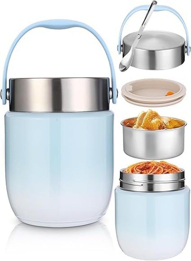 Jumix Portable Insulated Food Jar with Handle – Double Layer Stainless Steel Lunch Container, Leakproof Bento Box for Hot & Cold Meals, Ideal for Adults, Kids, Office (Sky) - Image 1