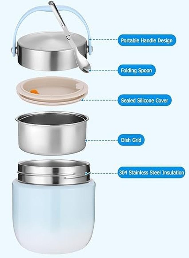 Jumix Portable Insulated Food Jar with Handle – Double Layer Stainless Steel Lunch Container, Leakproof Bento Box for Hot & Cold Meals, Ideal for Adults, Kids, Office (Sky) - Image 3