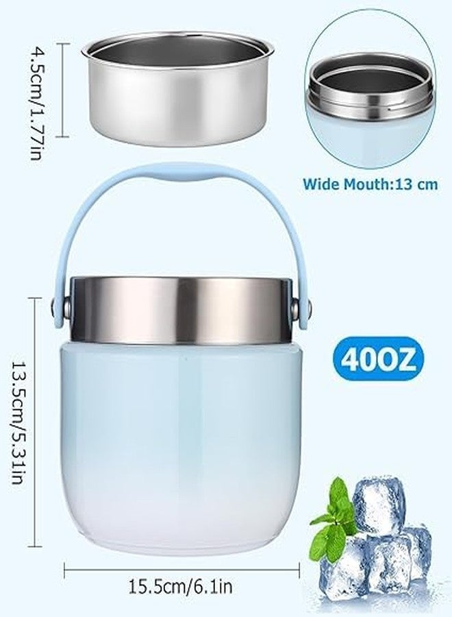 Jumix Portable Insulated Food Jar with Handle – Double Layer Stainless Steel Lunch Container, Leakproof Bento Box for Hot & Cold Meals, Ideal for Adults, Kids, Office (Sky) - Image 2