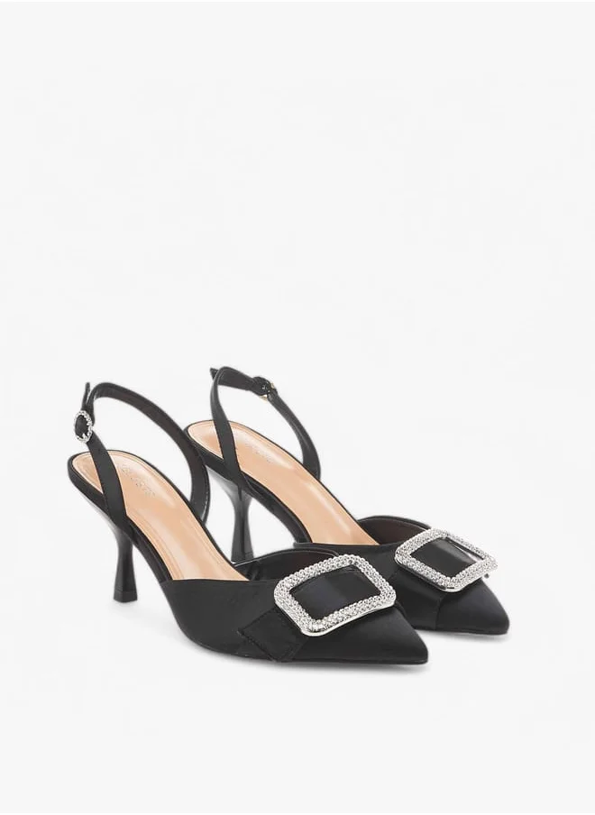 سيليست Women's Embellished Slingback Shoes with Buckle Closure and Stiletto Heels