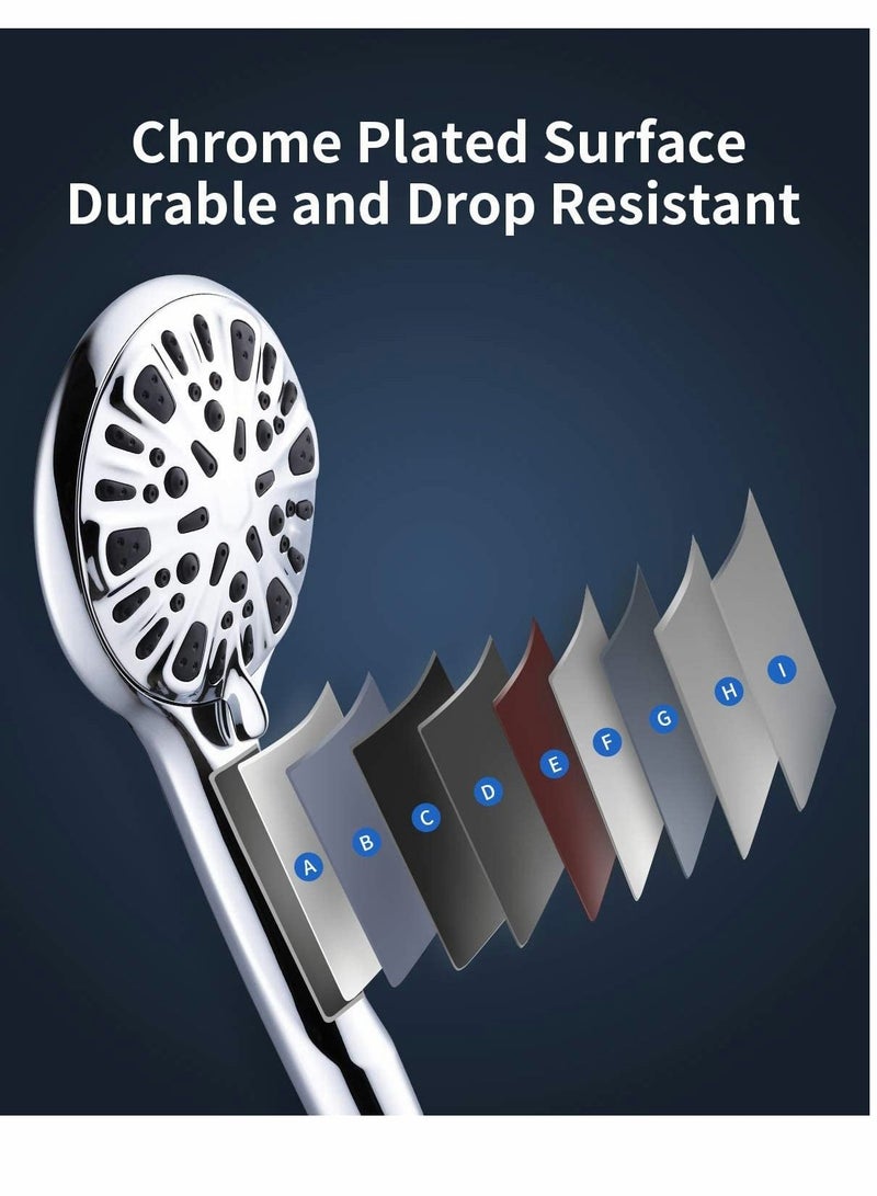 SYOSI SYOSI Shower Head, Handheld Showerhead Set, 9 Settings High-Pressure Handheld Shower Head with Massage Spa and Pause Mode, Easy to Install, Chrome Finish  - Image 2