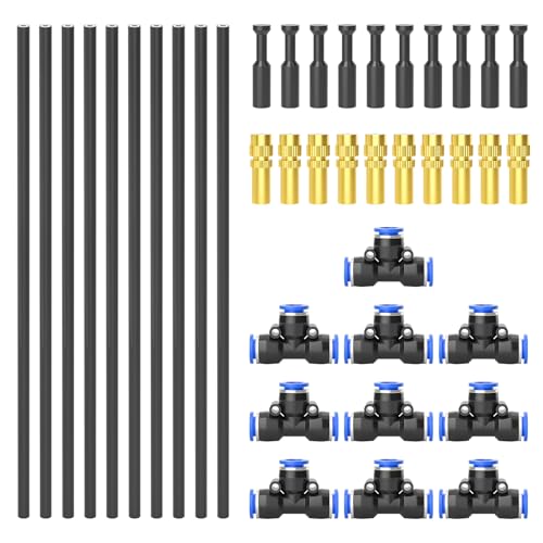 TAILONZ PNEUMATIC Brass Misting Nozzles with Tee Fittings 12 Hose 360 Adjustable Spray for Patio Cooling Watering and Outdoor Misting Systems 10PCS - Image 1