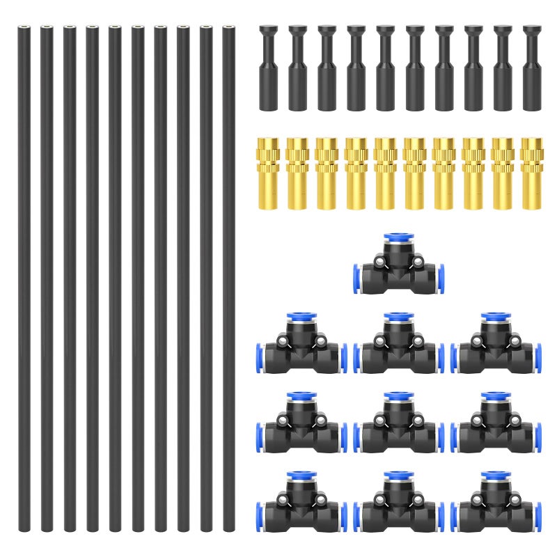 TAILONZ PNEUMATIC Brass Misting Nozzles with Tee Fittings 12 Hose 360 Adjustable Spray for Patio Cooling Watering and Outdoor Misting Systems 10PCS - Image 2