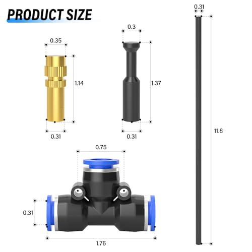 TAILONZ PNEUMATIC Brass Misting Nozzles with Tee Fittings 12 Hose 360 Adjustable Spray for Patio Cooling Watering and Outdoor Misting Systems 10PCS - Image 3