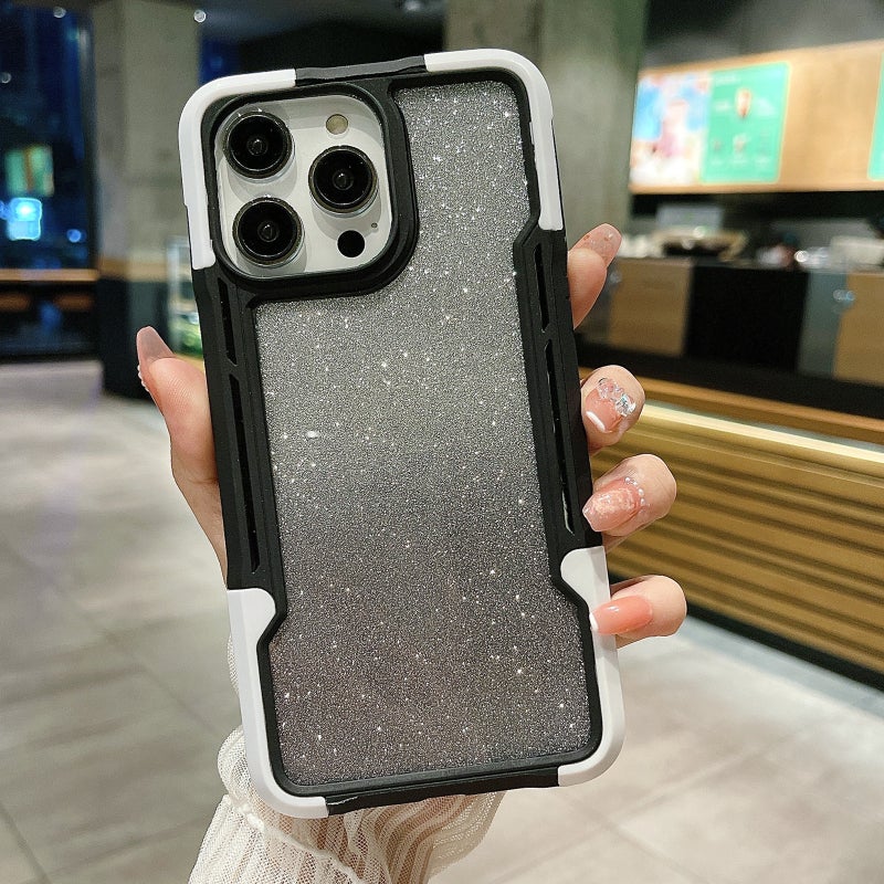 BURAQ Case Cover For iPhone 12 Pro Max Armor Acrylic 3 in 1 Gradient Glitter Powder Phone Case(White) - Image 1