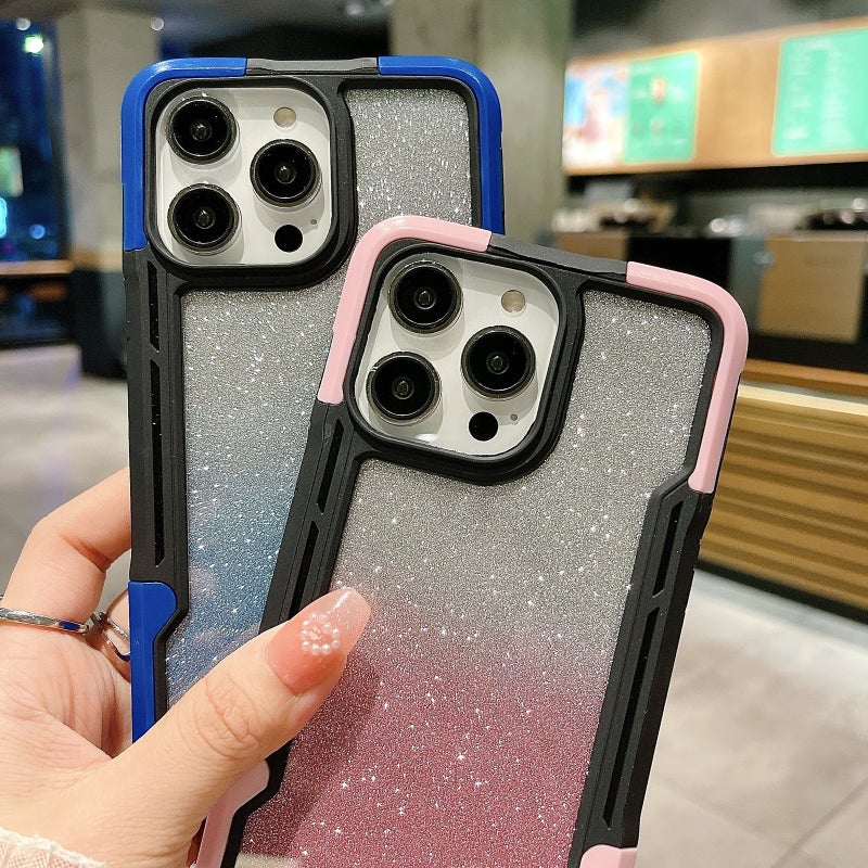 BURAQ Case Cover For iPhone 12 Pro Max Armor Acrylic 3 in 1 Gradient Glitter Powder Phone Case(White) - Image 3