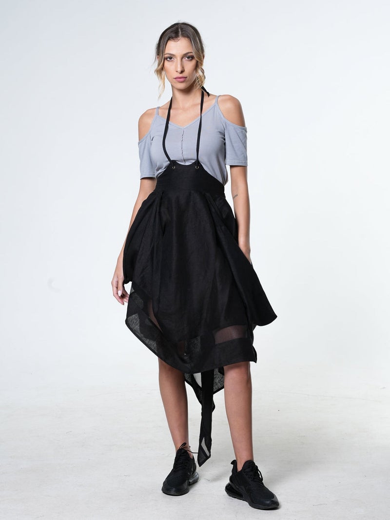 Metamorphoza Avant Garde Linen Skirt With Ties In Black - Image 1