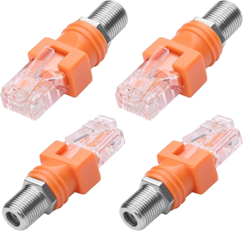 CERRXIAN F to RJ45 Converter Adapter 4 Pack RF Female to RJ45 Male Ethernet Coaxial Coupler Coax Adapters for Line Tester Orange - Image 1