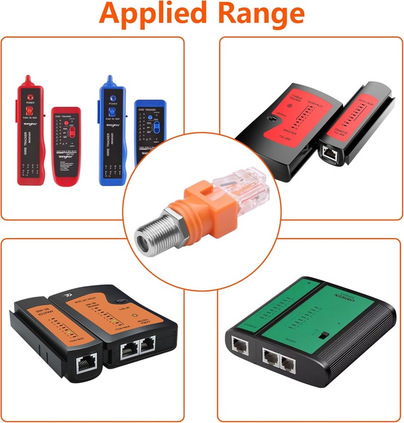 CERRXIAN F to RJ45 Converter Adapter 4 Pack RF Female to RJ45 Male Ethernet Coaxial Coupler Coax Adapters for Line Tester Orange - Image 4