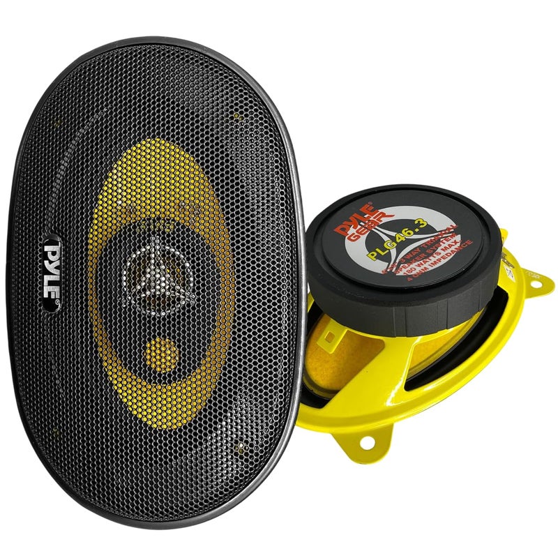 Pyle Car ThreeWay Speaker SystemPro 4x6Inch 180W 4Ohm Mid Tweeter Component Audio Sound Speakers For Car Stereo w30Oz Magnet Structure 2 Mount Depth Fits Standard OEMPLG463 PairBlackYellow