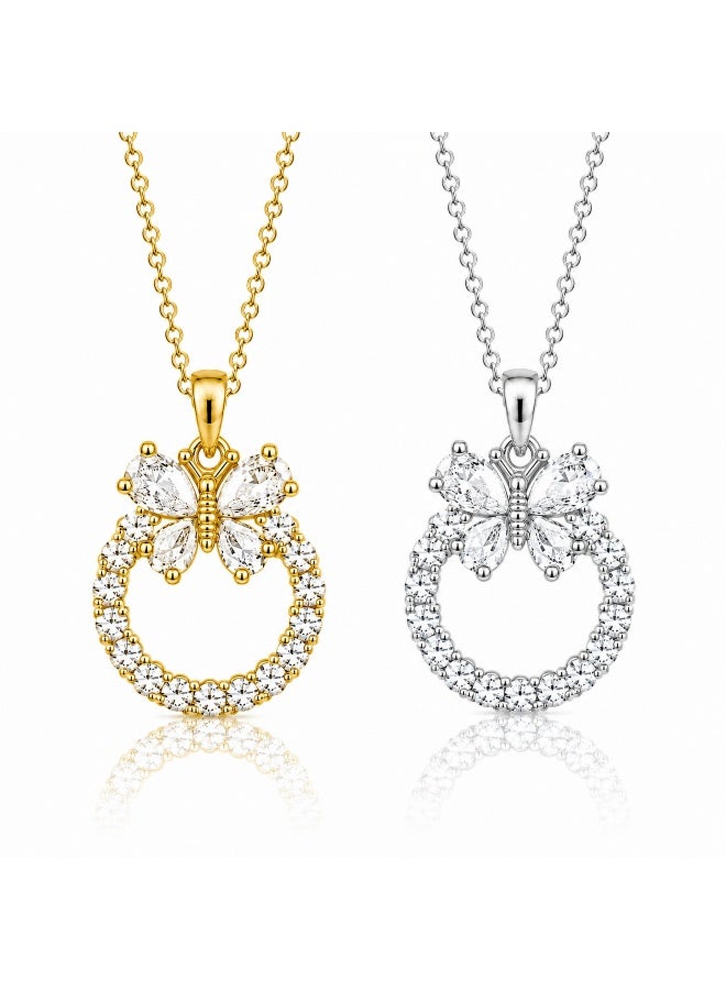 RAFAL Butterfly Crown Women's Crystal Pendant Necklace, Available in Gold-Tone or Silver-Tone - Image 1