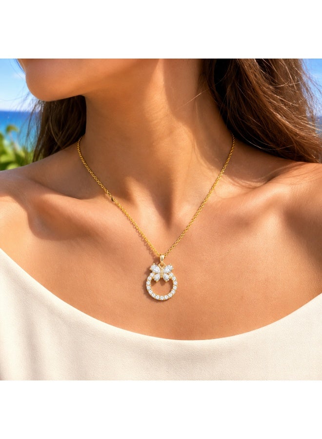 RAFAL Butterfly Crown Women's Crystal Pendant Necklace, Available in Gold-Tone or Silver-Tone - Image 4