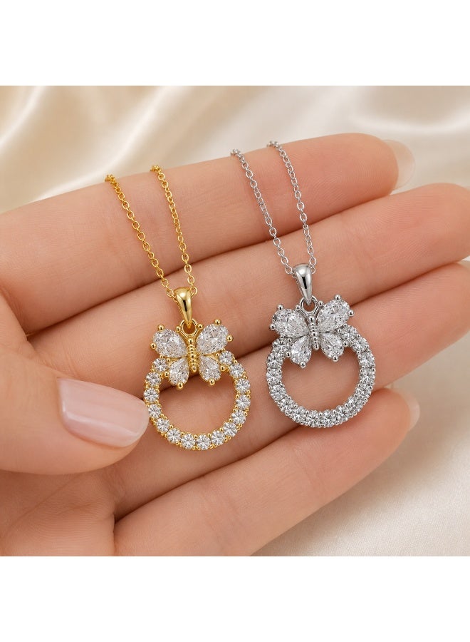 RAFAL Butterfly Crown Women's Crystal Pendant Necklace, Available in Gold-Tone or Silver-Tone - Image 2