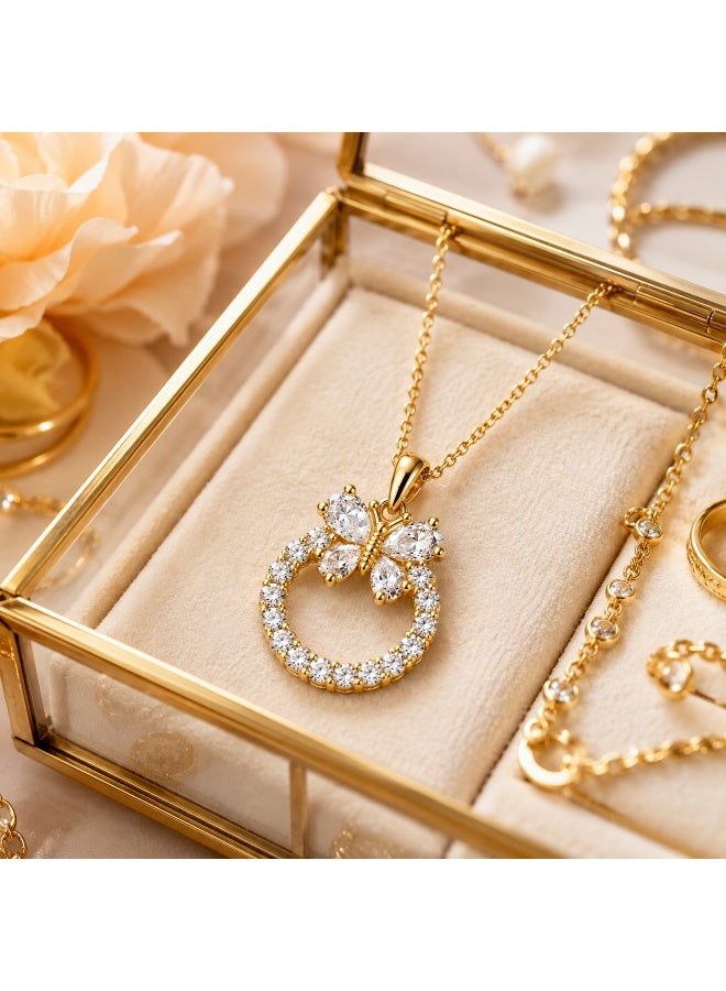 RAFAL Butterfly Crown Women's Crystal Pendant Necklace, Available in Gold-Tone or Silver-Tone - Image 3