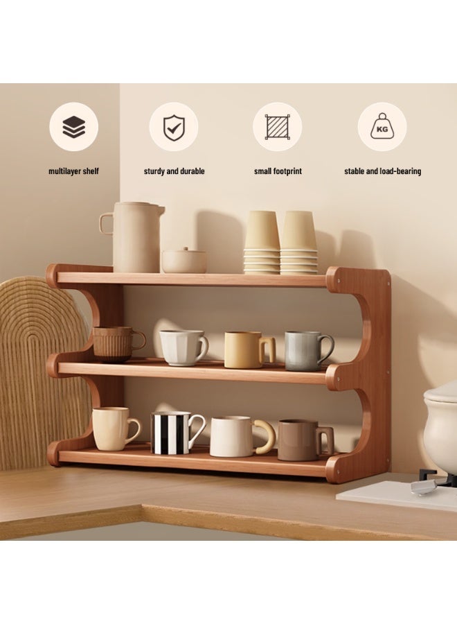 Sinyin 3 Tier Wooden Bookshelf Storage Shelf Modern Desktop Organizer Bookcase Display Rack for Bedroom Living Room Office Study Room Home Furniture Brown - Image 2