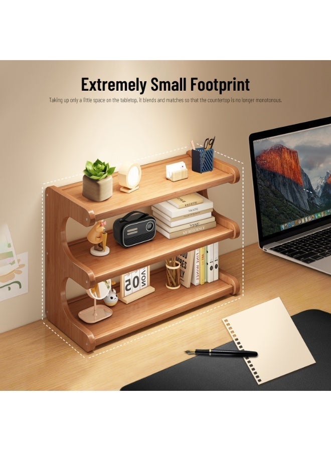 Sinyin 3 Tier Wooden Bookshelf Storage Shelf Modern Desktop Organizer Bookcase Display Rack for Bedroom Living Room Office Study Room Home Furniture Brown - Image 4