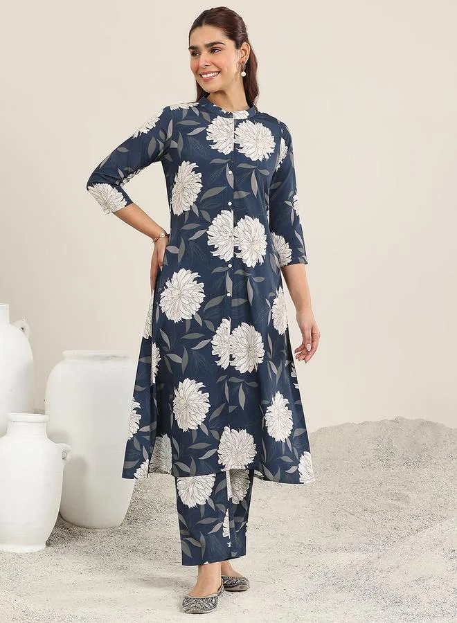 Libas Blue Printed Rayon Top And Pants Co-Ords