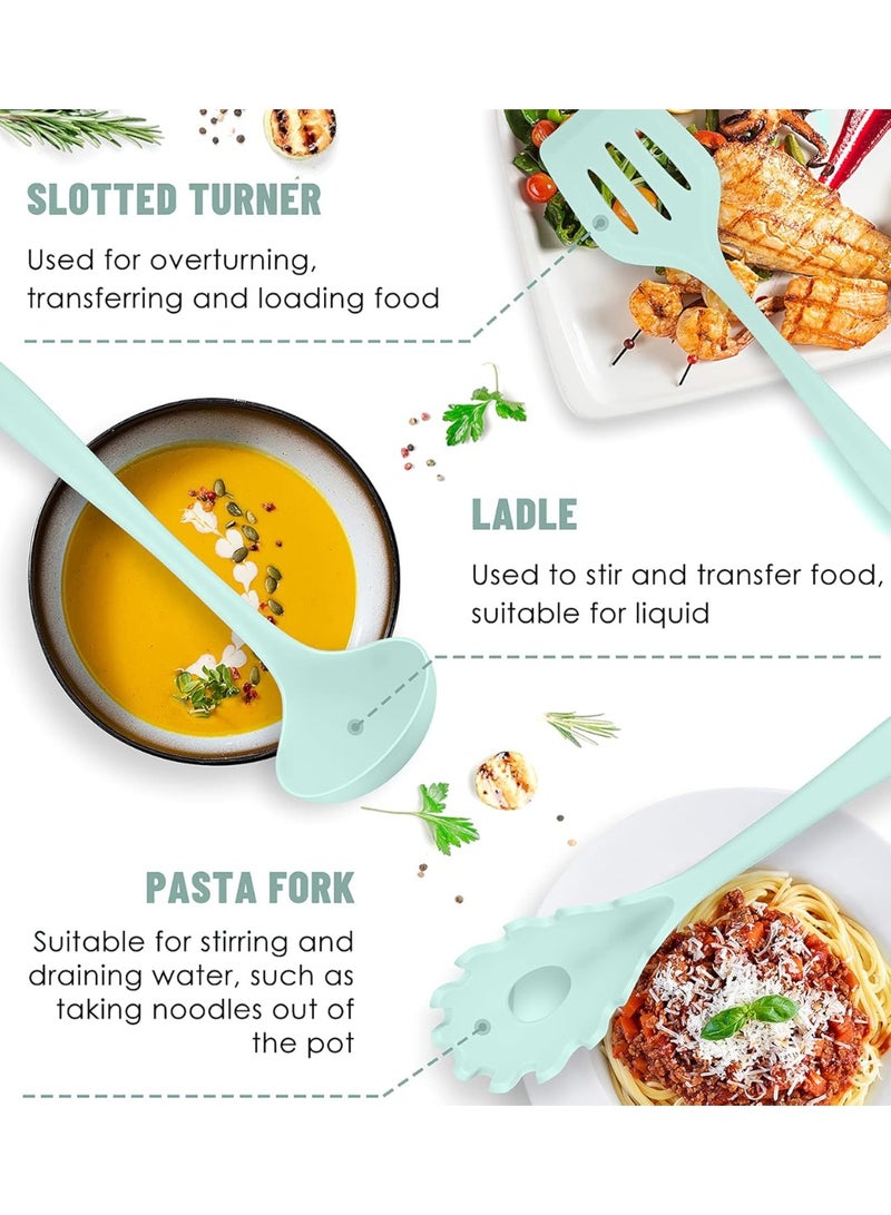 12-Piece Mint Green Silicone Kitchen Utensils Set - Heat Resistant, Non-Stick Safe, Dishwasher Safe - Complete Cooking Tools with Holder for Everyday Use - Image 4
