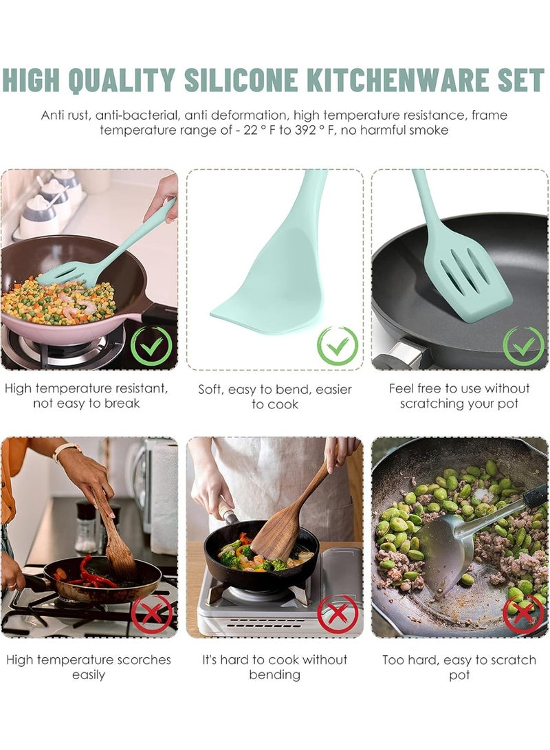 12-Piece Mint Green Silicone Kitchen Utensils Set - Heat Resistant, Non-Stick Safe, Dishwasher Safe - Complete Cooking Tools with Holder for Everyday Use - Image 3