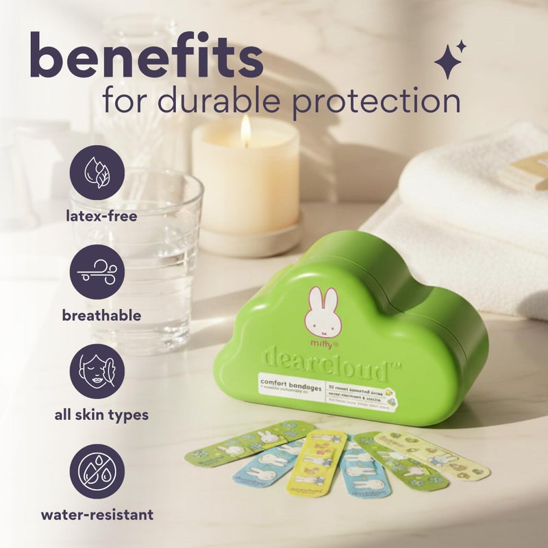dearcloud Miffy Comfort Bandages with Reusable Tin â€“ 30 ct Waterproof Bandages â€“ Latex-Free, Hypoallergenic, Flexible Fabric Variety Pack for Kids & Adults (Jelly Toe Beans) - Image 4