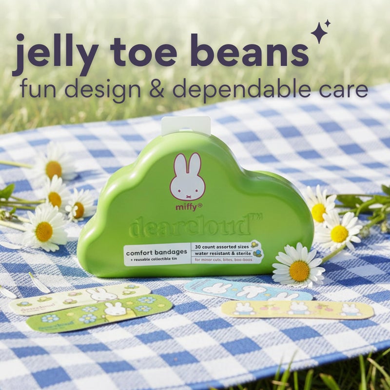 dearcloud Miffy Comfort Bandages with Reusable Tin â€“ 30 ct Waterproof Bandages â€“ Latex-Free, Hypoallergenic, Flexible Fabric Variety Pack for Kids & Adults (Jelly Toe Beans) - Image 3
