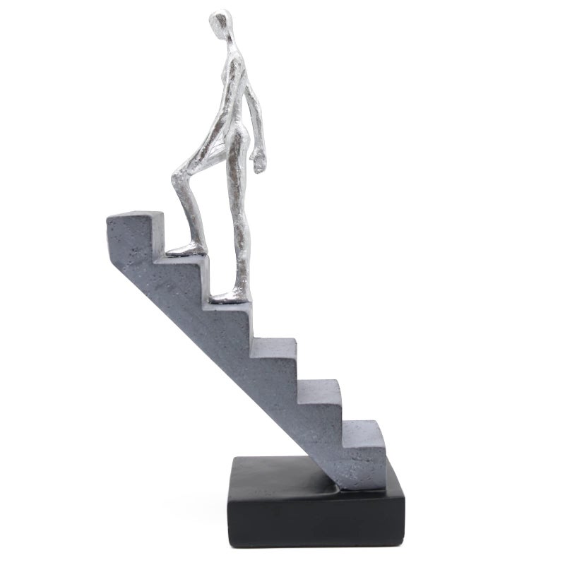 Lukitas Ladder Statue and Sculpture Creative Climbing Stairs Figurines for Living Room Home Decor Resin Silver 115