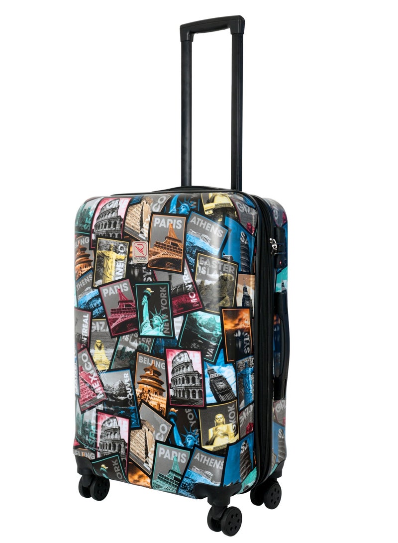 Reflection 24 Inch ABS and Polycarbonate Suitcase Lightweight Hardside World Map Print Series Travel Luggage Trolley with 84L Storage Capacity 4 Spinner Wheels and TSA Lock Multicolour - Image 1