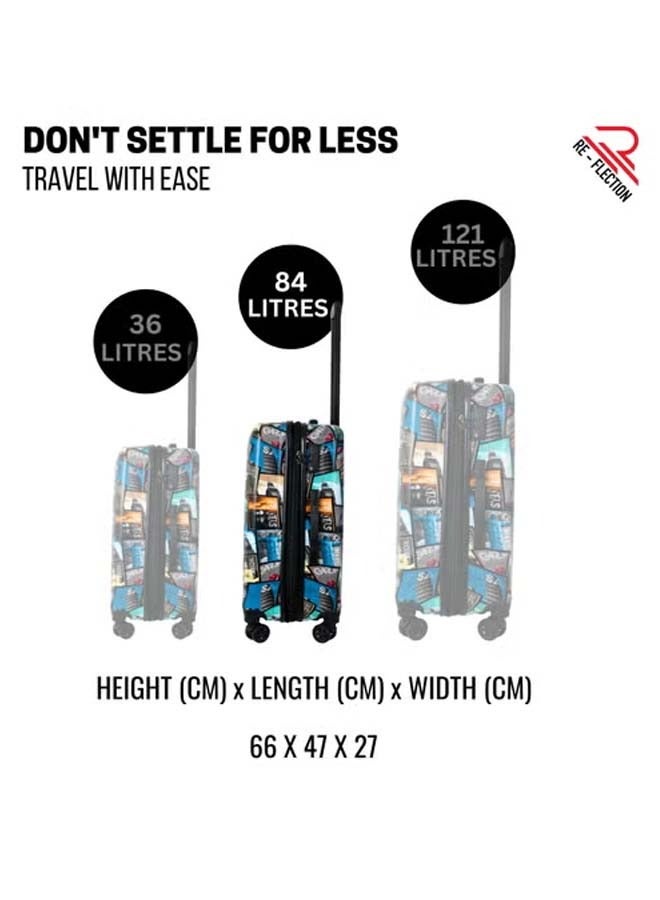 Reflection 24 Inch ABS and Polycarbonate Suitcase Lightweight Hardside World Map Print Series Travel Luggage Trolley with 84L Storage Capacity 4 Spinner Wheels and TSA Lock Multicolour - Image 2