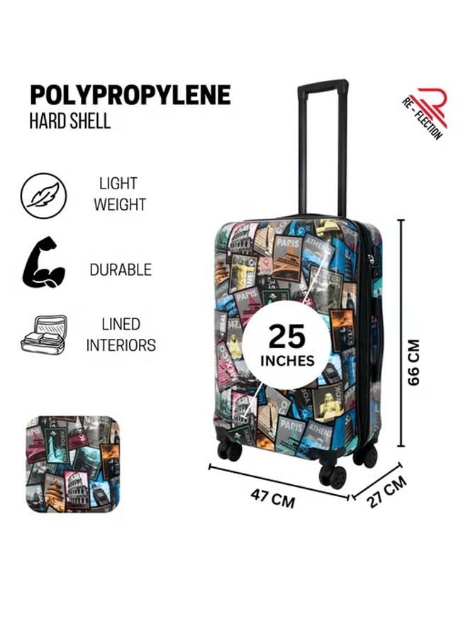Reflection 24 Inch ABS and Polycarbonate Suitcase Lightweight Hardside World Map Print Series Travel Luggage Trolley with 84L Storage Capacity 4 Spinner Wheels and TSA Lock Multicolour - Image 3