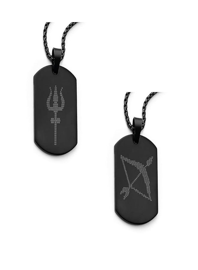 NEXT CREATION Black Stainless Steel Dog Tag Pendant Necklace – Trident & Bow Arrow Engraved Design for Men - Image 1