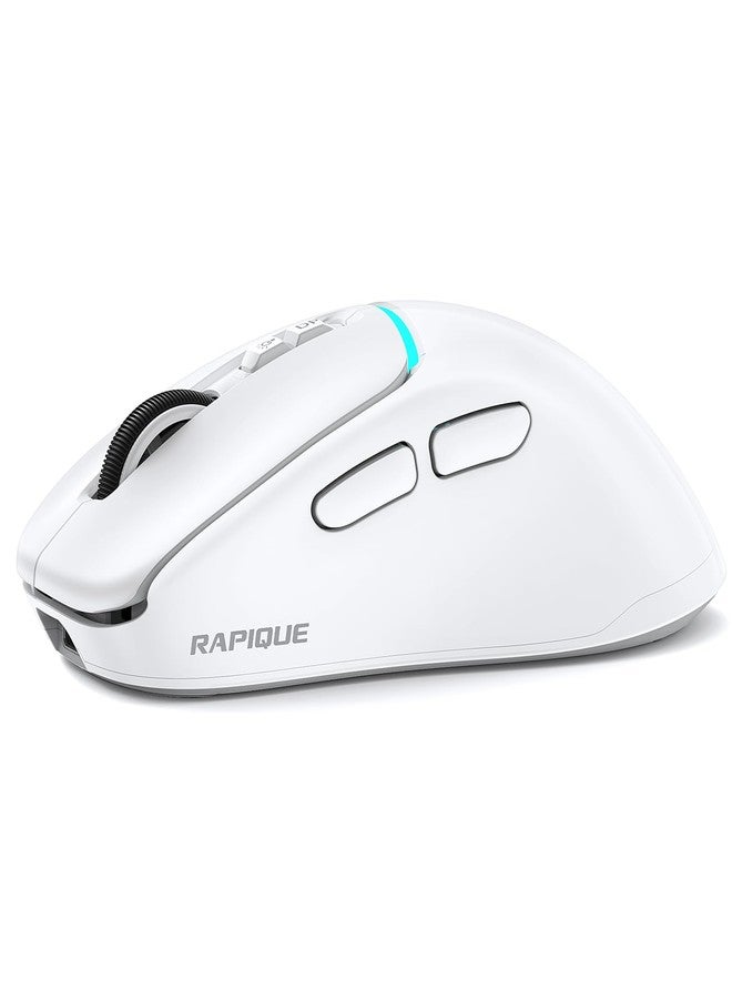 RAPIQUE Wireless Bluetooth Mouse - Dual Bluetooth ＆ 2.4GHz USB Receiver, 4 DPI Levels (1000-3200), USB-C Rechargeable, Ergonomic Right-Hand Grip, Silent Click, Compacr for Computer/Mac/Laptop - White - Image 1
