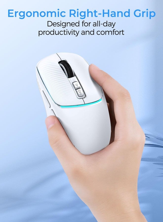 RAPIQUE Wireless Bluetooth Mouse - Dual Bluetooth ＆ 2.4GHz USB Receiver, 4 DPI Levels (1000-3200), USB-C Rechargeable, Ergonomic Right-Hand Grip, Silent Click, Compacr for Computer/Mac/Laptop - White - Image 3
