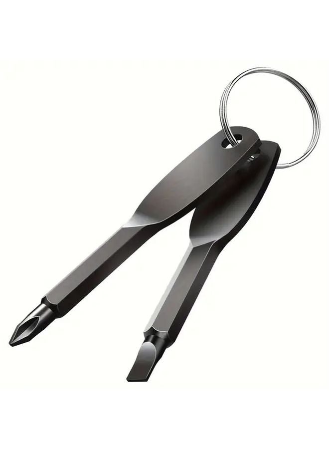 قطعتان من مجموعة مفكات سلسلة المفاتيح من الفولاذ المقاوم للصدأ الأسود برؤوس مسطحة وفيليبس - Image 1