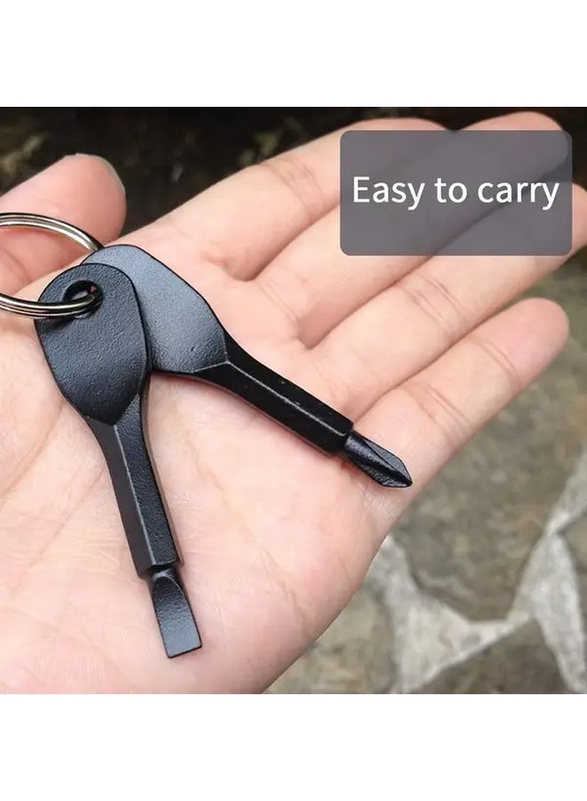 قطعتان من مجموعة مفكات سلسلة المفاتيح من الفولاذ المقاوم للصدأ الأسود برؤوس مسطحة وفيليبس - Image 2