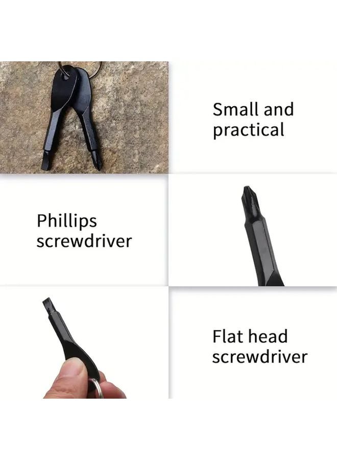 قطعتان من مجموعة مفكات سلسلة المفاتيح من الفولاذ المقاوم للصدأ الأسود برؤوس مسطحة وفيليبس - Image 4