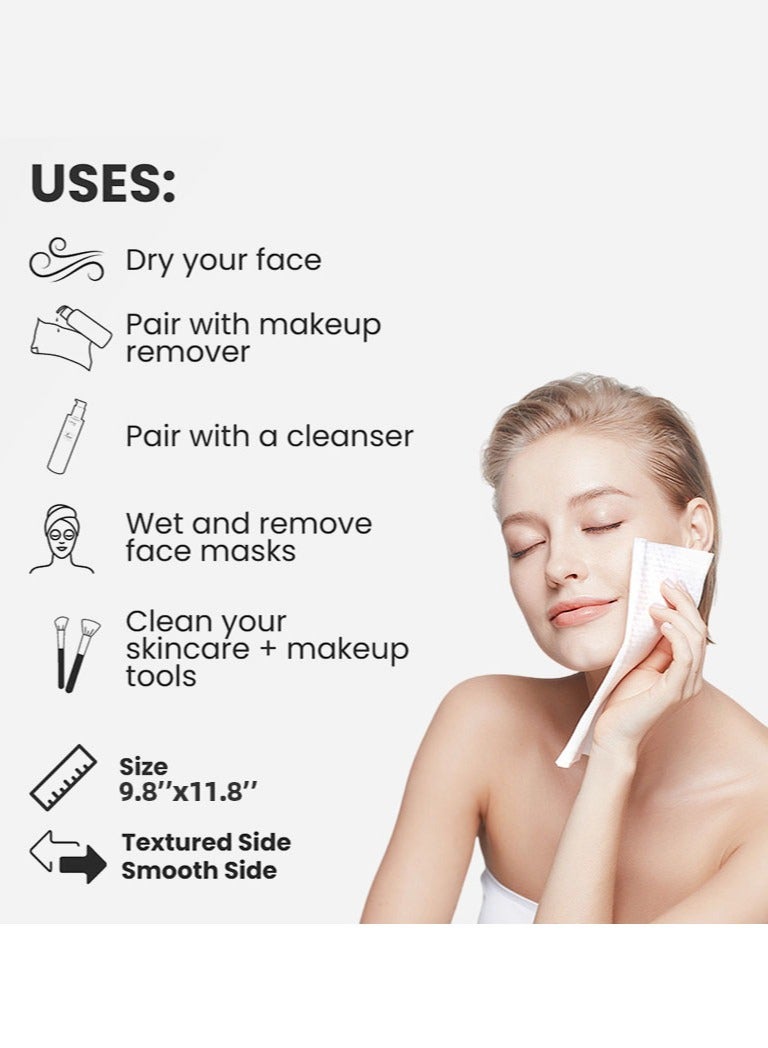 مناديل وجه، 25 سم * 30 سم، مناديل وجه سميكة للغاية للتقشير اللطيف، مناديل إزالة مكياج قابلة للتحلل، مناديل جافة فائقة النعومة لتنظيف الوجه للبشرة الحساسة، 100 قطعة، عبوتان - Image 2