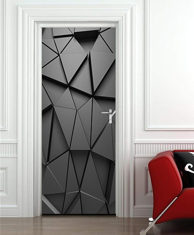 ChezMax Door Stickers Decals 3D Door Murals Peel and Stick, Removable Decorative Vinyl Wallpaper Waterproof Self Adhesive Wall Covers Poster for Home Office Decoration Black Block 30.3" W x 78.7" H - Image 1