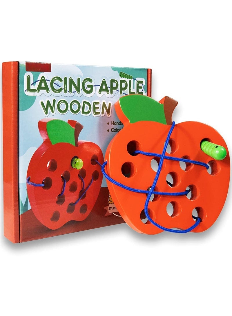 Topyich Wooden Lacing Apple Threading Toys Wood Lace Block Puzzle Shape Travel Game Toys Early Learning Fine Motor Skills Educational Gift for 3 4 5 Years Old Toddlers Baby Kids Boys - Image 4